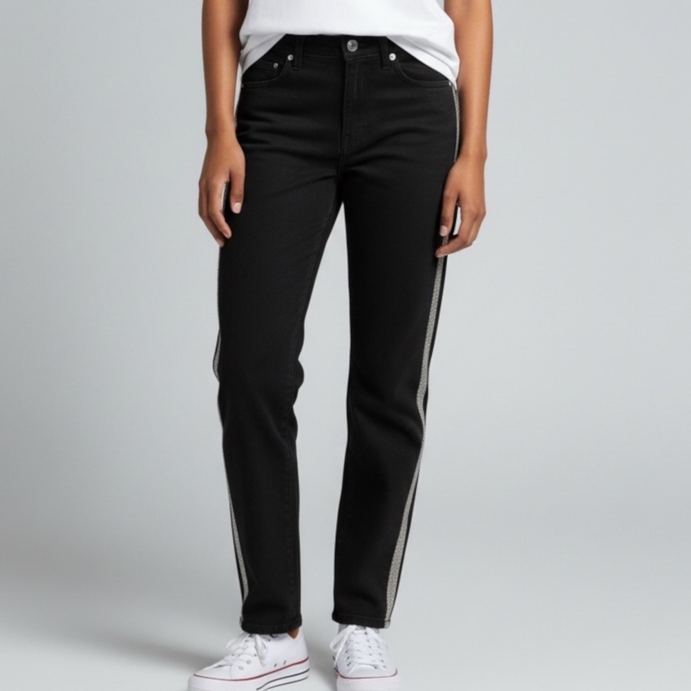 Mavi Alissa High Rise Super Skinny Jeans Black Silver Side Stripe 27/32 NEW Edgy